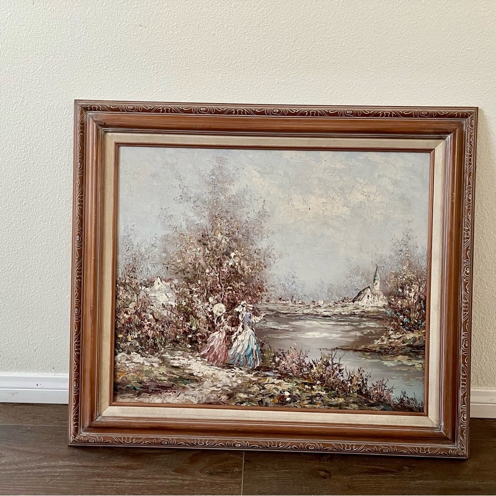 Vintage Landscape Painting with Wooden Frame 26/30 Inches